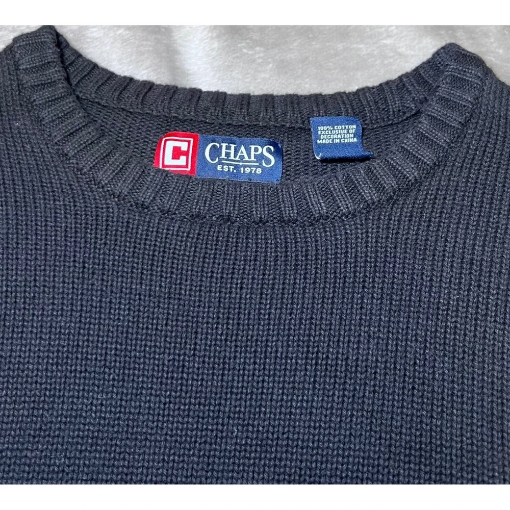 Chaps Mens Size Large Black Crewneck Sweater Crest Logo Long Sleeve Cotton - Picture 7 of 11